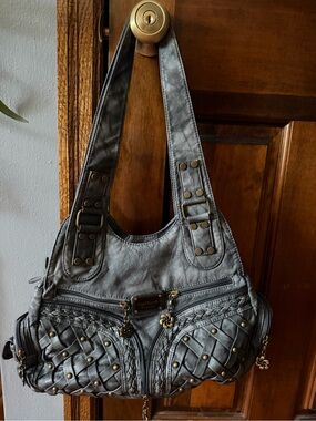 Gray Braided Leather Shoulder Bag - Unknown Brand